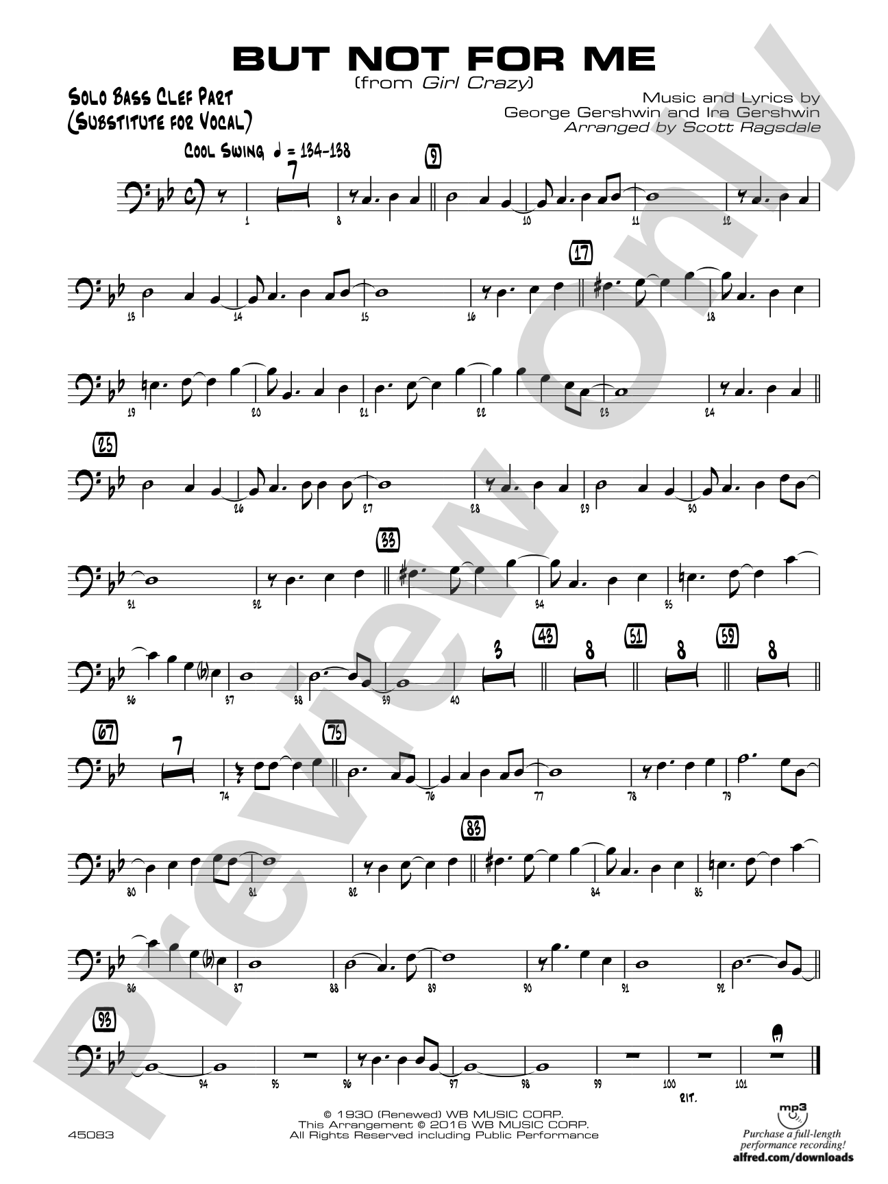 But Not for Me: Solo Bass Clef Part (Substitute for Vocal)