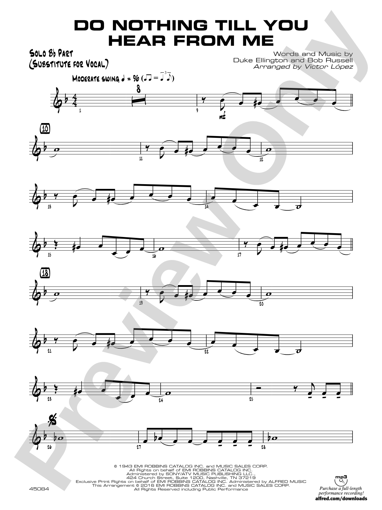Do Nothing Till You Hear from Me: Solo Bb Part (Substitute for Vocal)