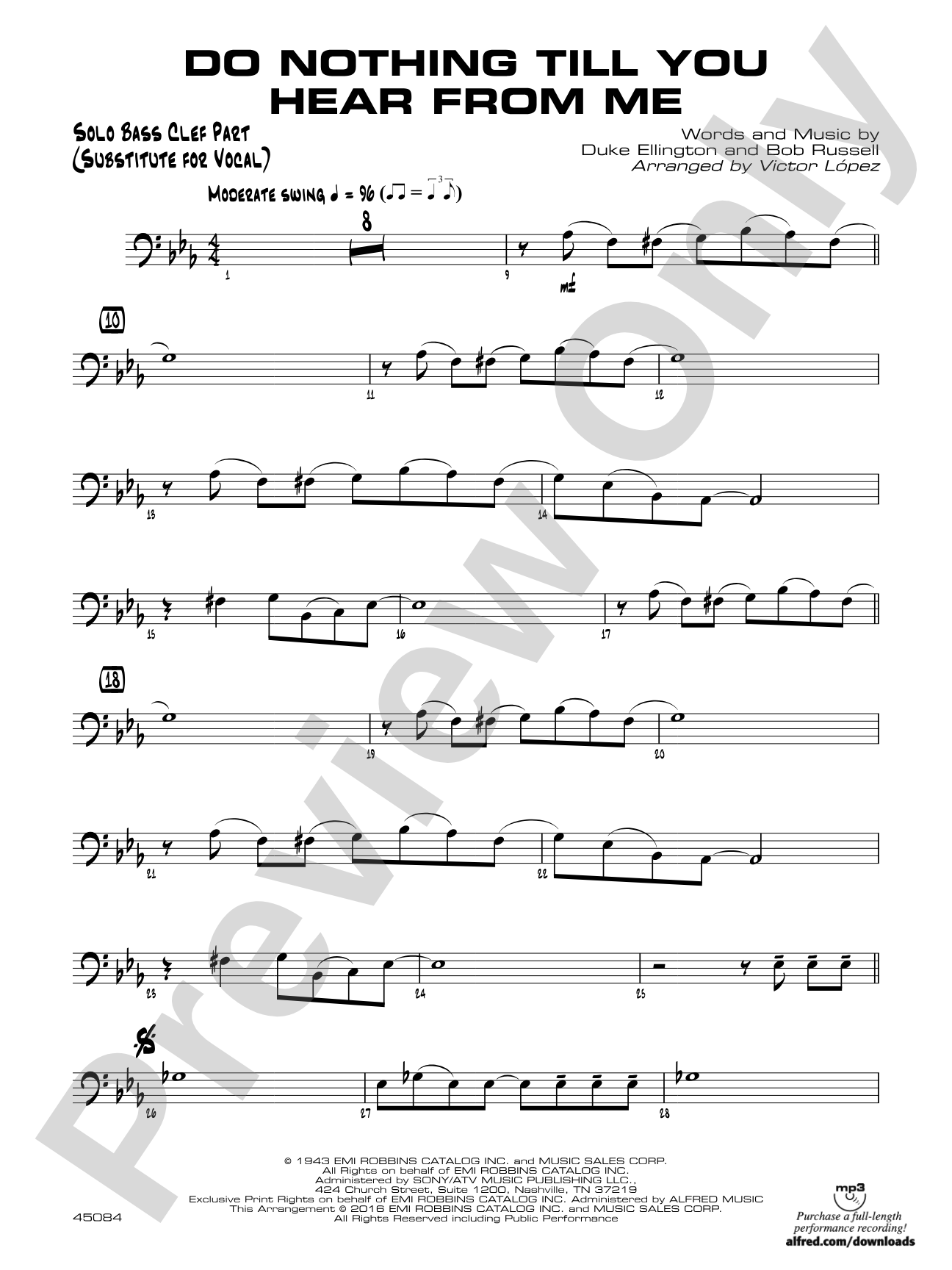 Do Nothing Till You Hear from Me: Solo Bass Clef Part (Substitute for Vocal)