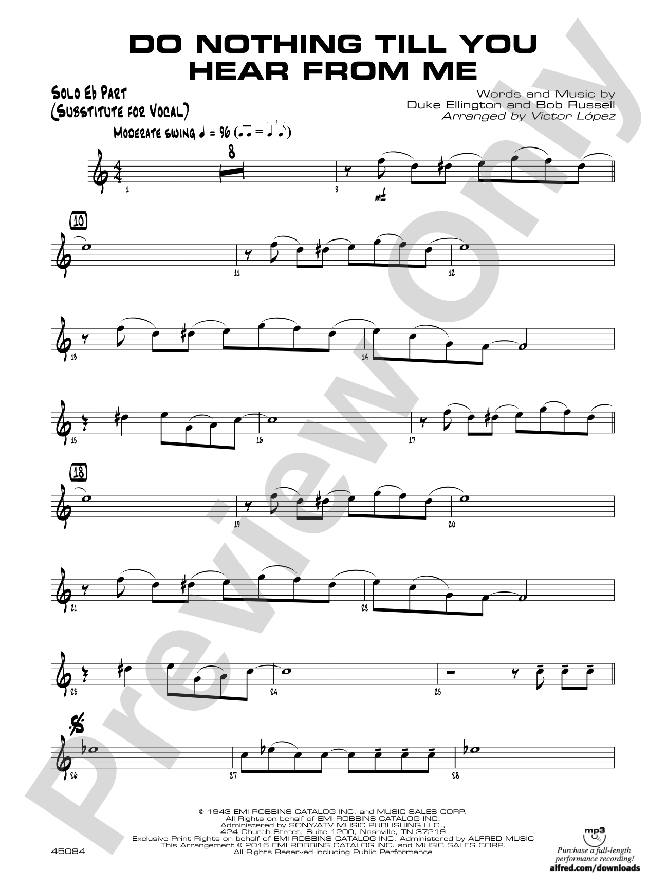 Do Nothing Till You Hear from Me: Solo Eb Part (Substitute for Vocal)