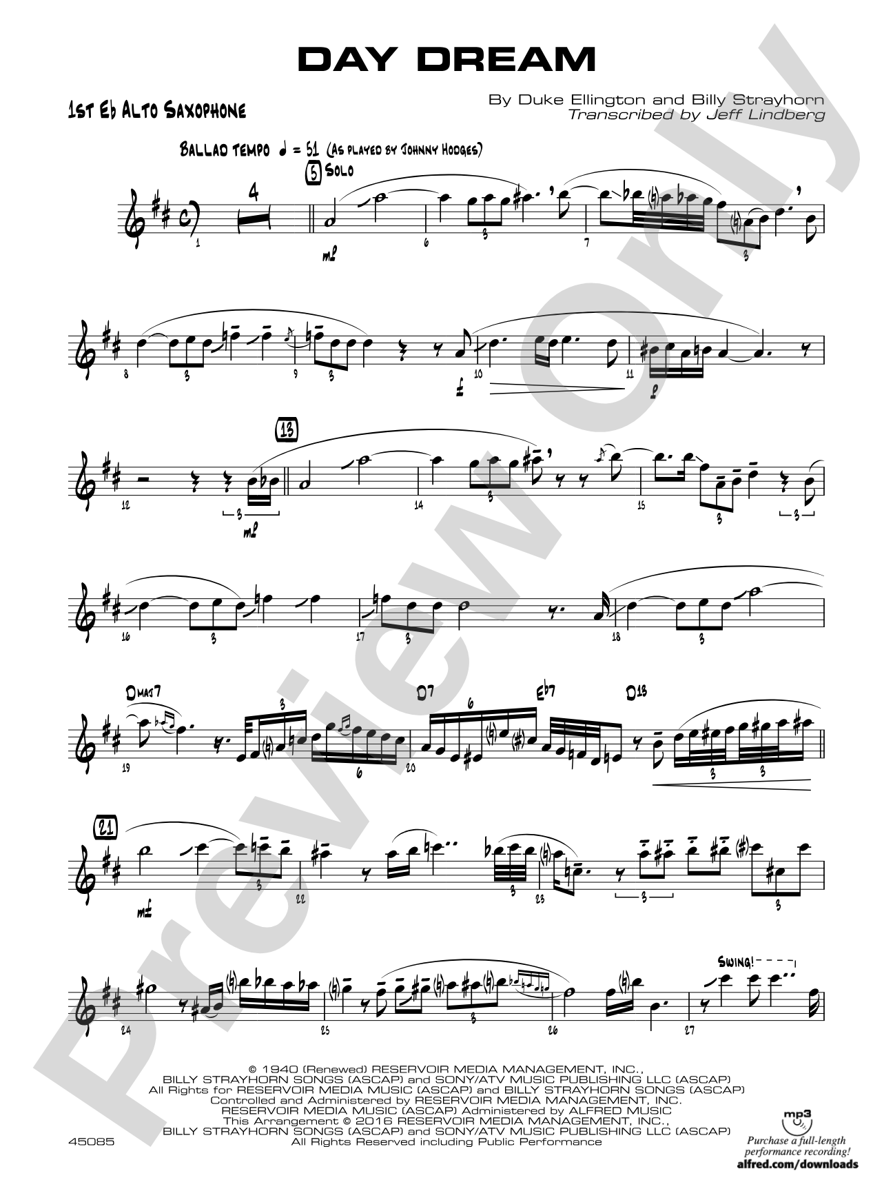Day Dream: E-flat Alto Saxophone