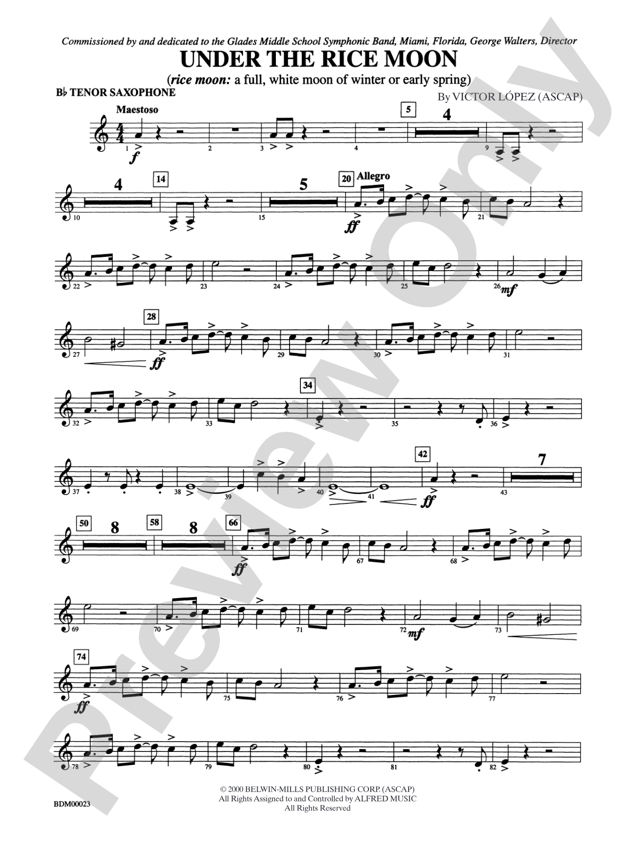 Under the Rice Moon: B-flat Tenor Saxophone