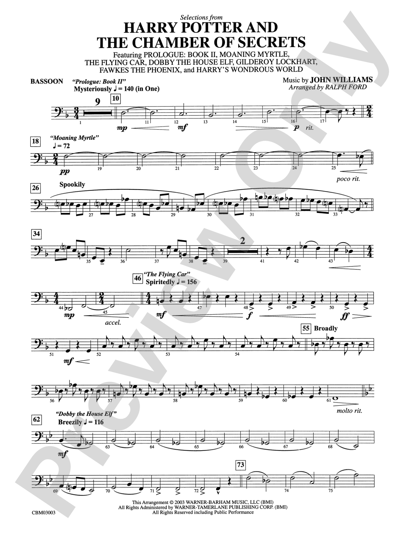 Harry Potter and the Chamber of Secrets, Selections from: Bassoon