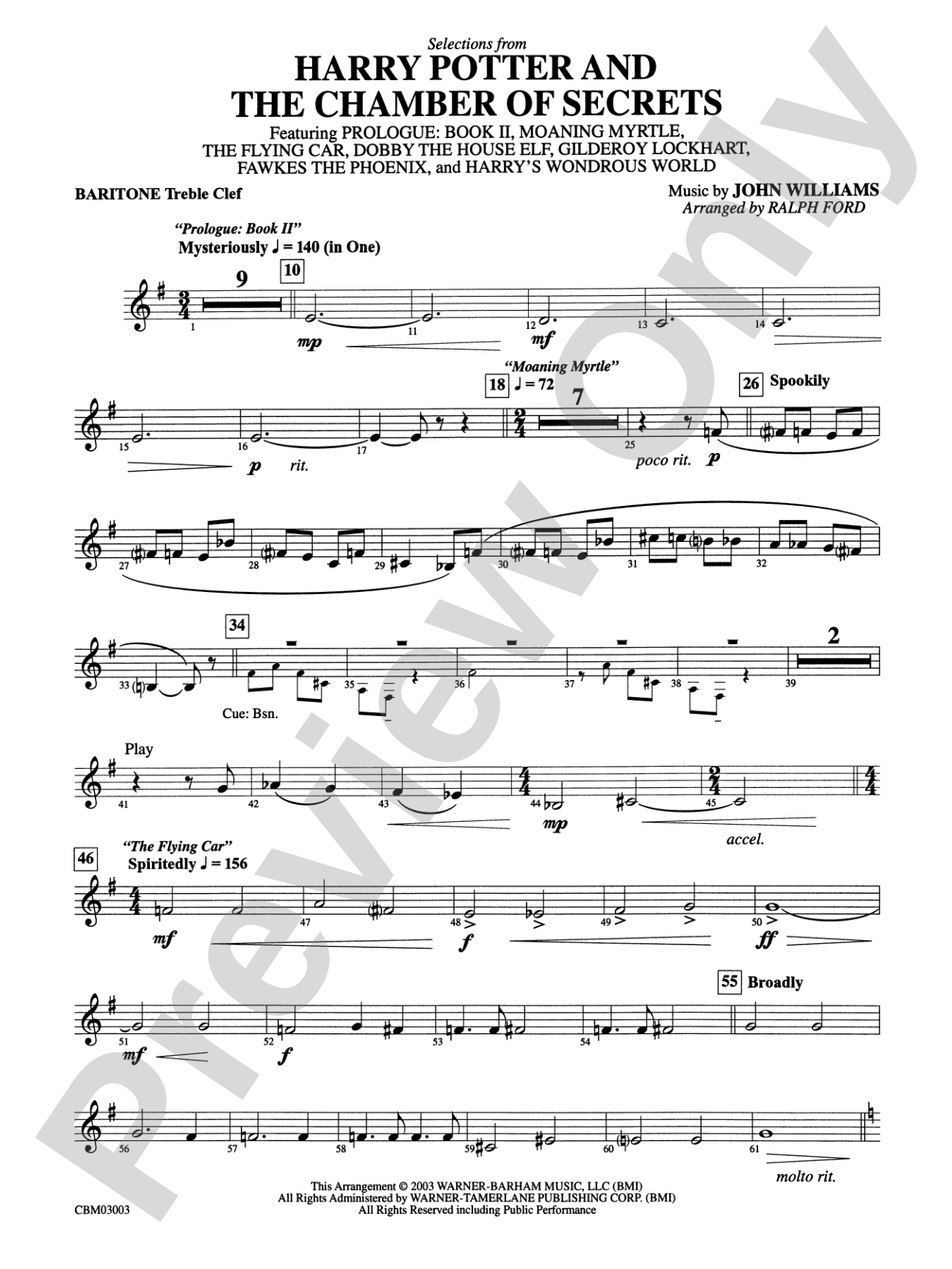 Harry Potter and the Chamber of Secrets, Selections from: Baritone T.C.