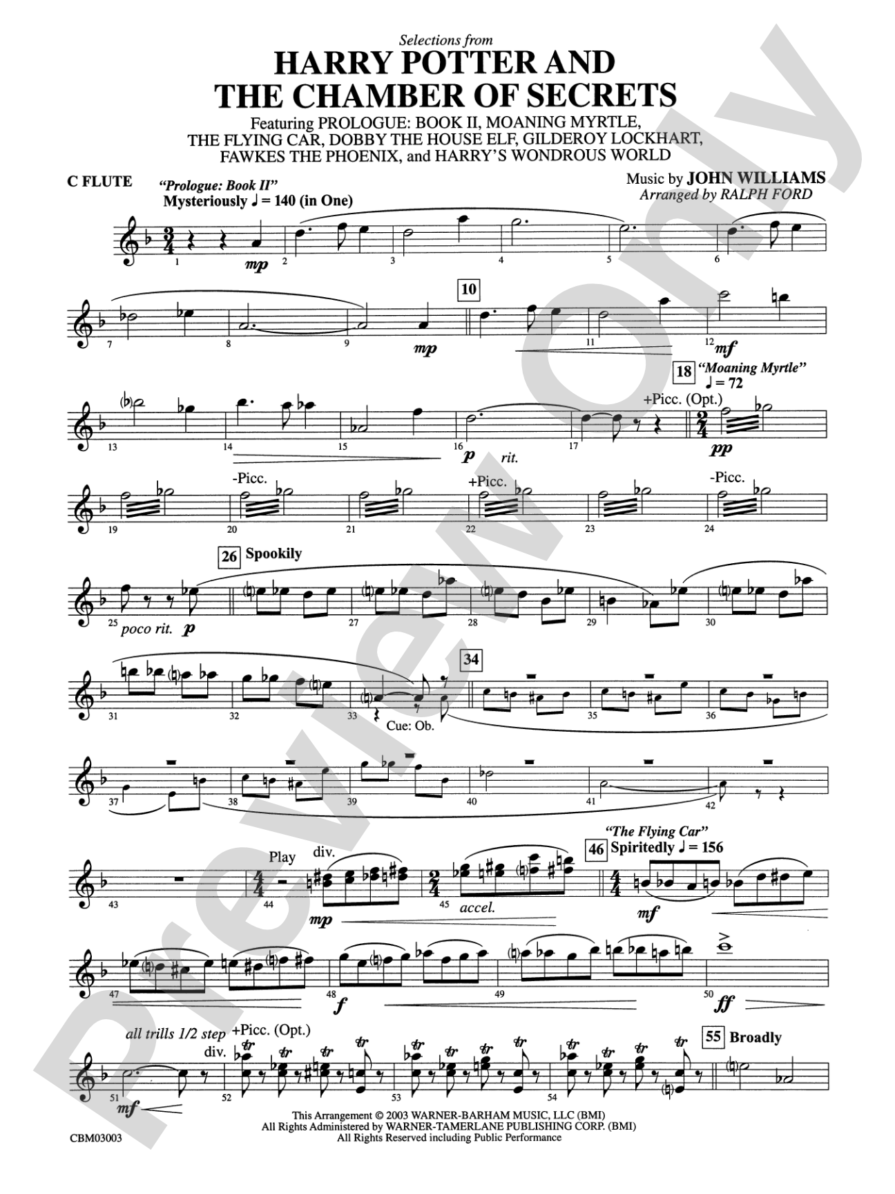 Harry Potter and the Chamber of Secrets, Selections from: Flute