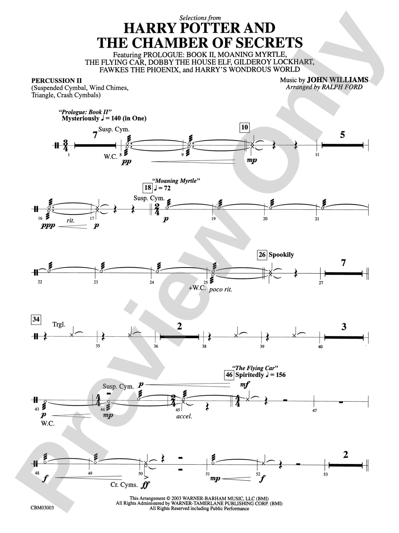Harry Potter and the Chamber of Secrets, Selections from: 2nd Percussion