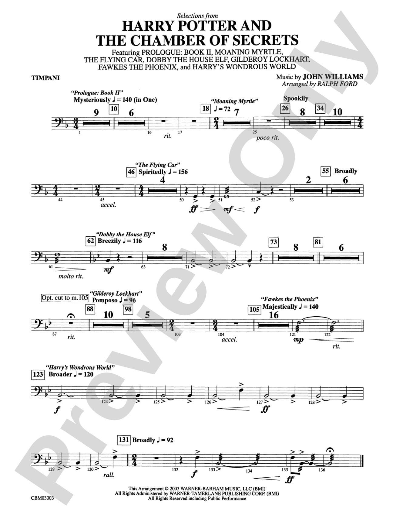 Harry Potter and the Chamber of Secrets, Selections from: Timpani