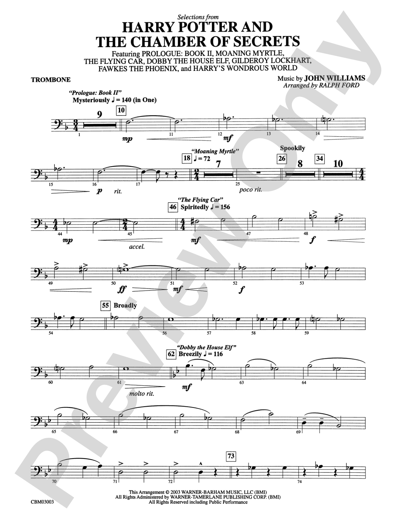 Harry Potter and the Chamber of Secrets, Selections from: 1st Trombone