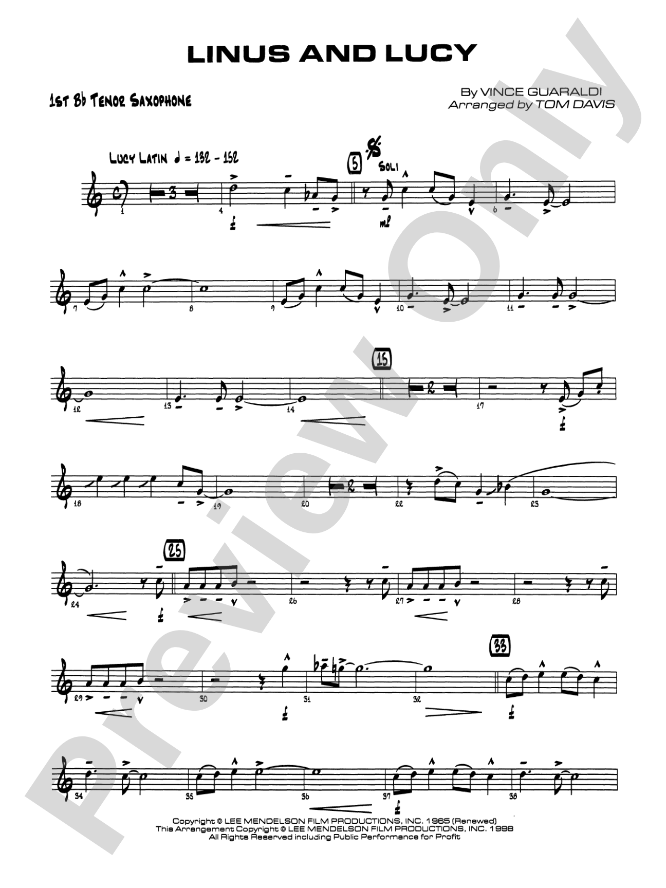 Linus and Lucy: B-flat Tenor Saxophone