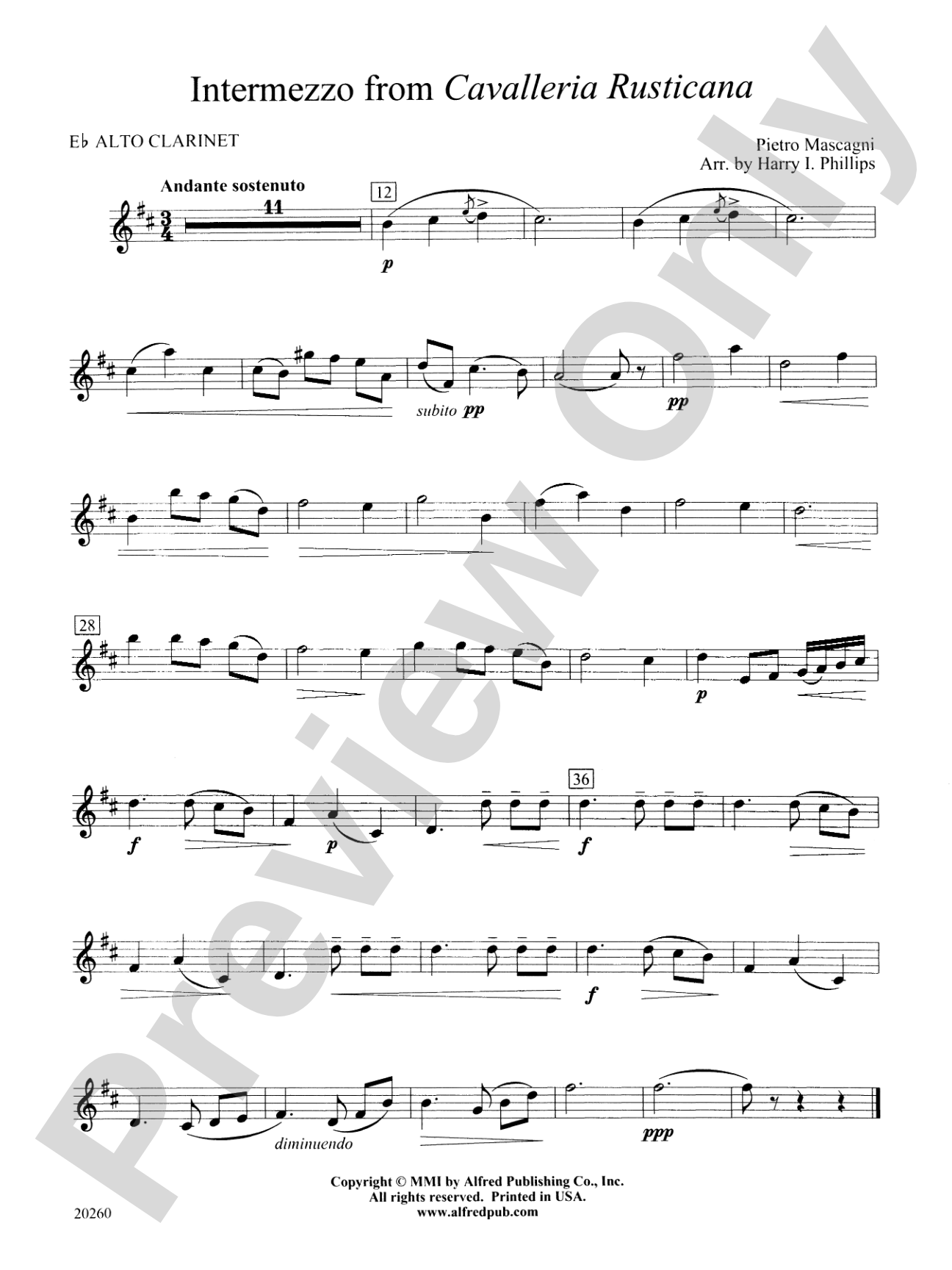 Intermezzo from Cavalleria Rusticana: E-flat Alto Clarinet