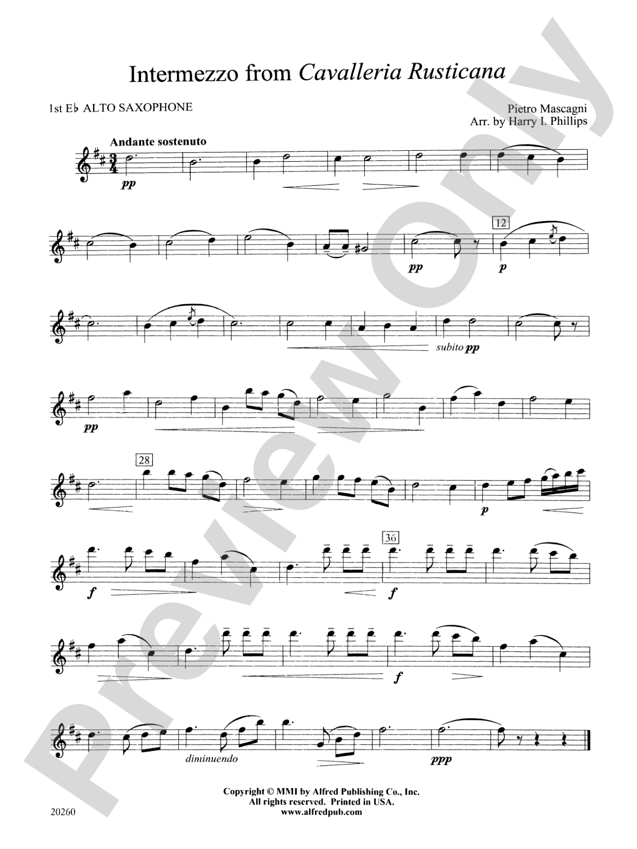 Intermezzo from Cavalleria Rusticana: E-flat Alto Saxophone