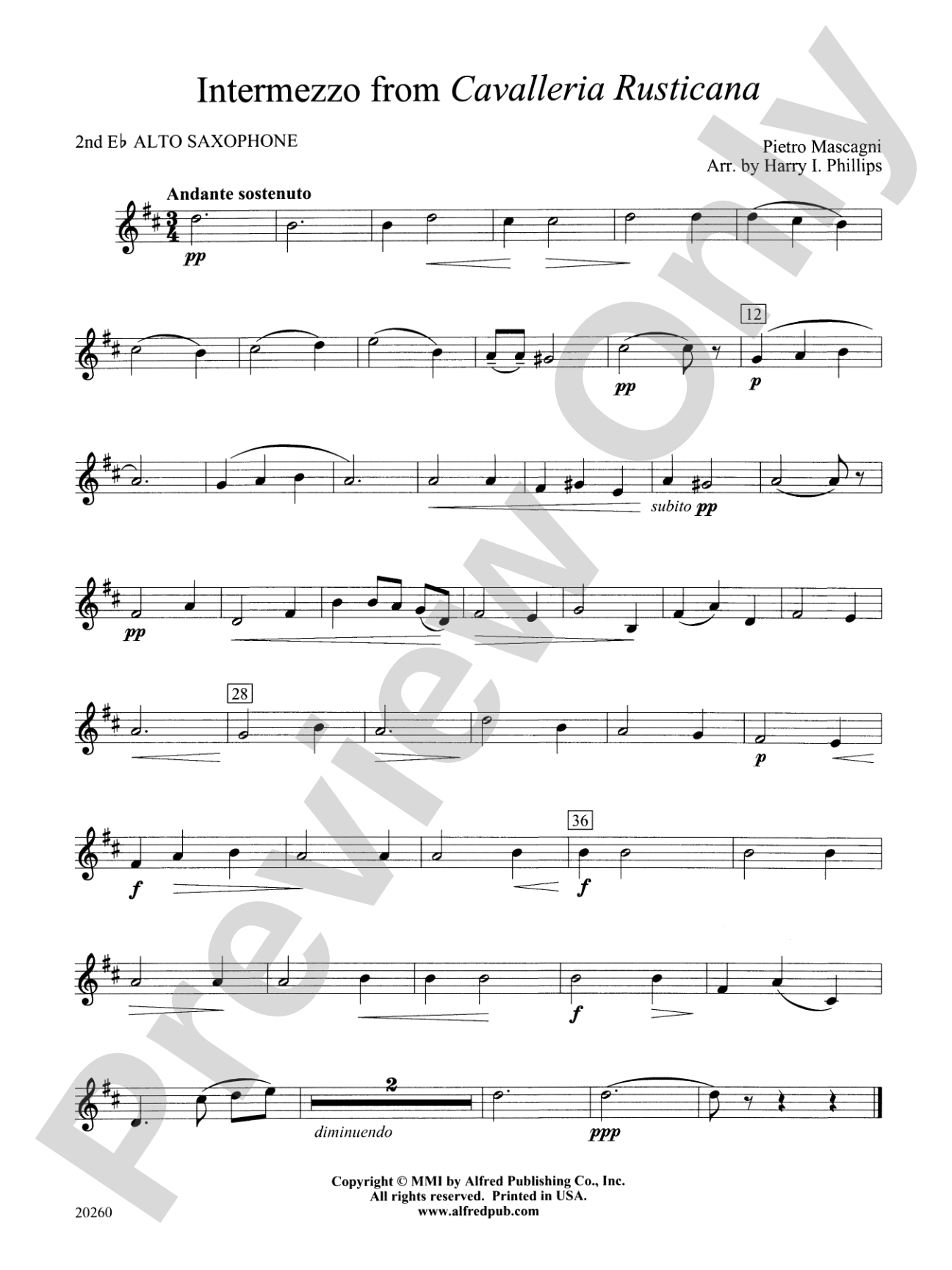 Intermezzo from Cavalleria Rusticana: 2nd E-flat Alto Saxophone