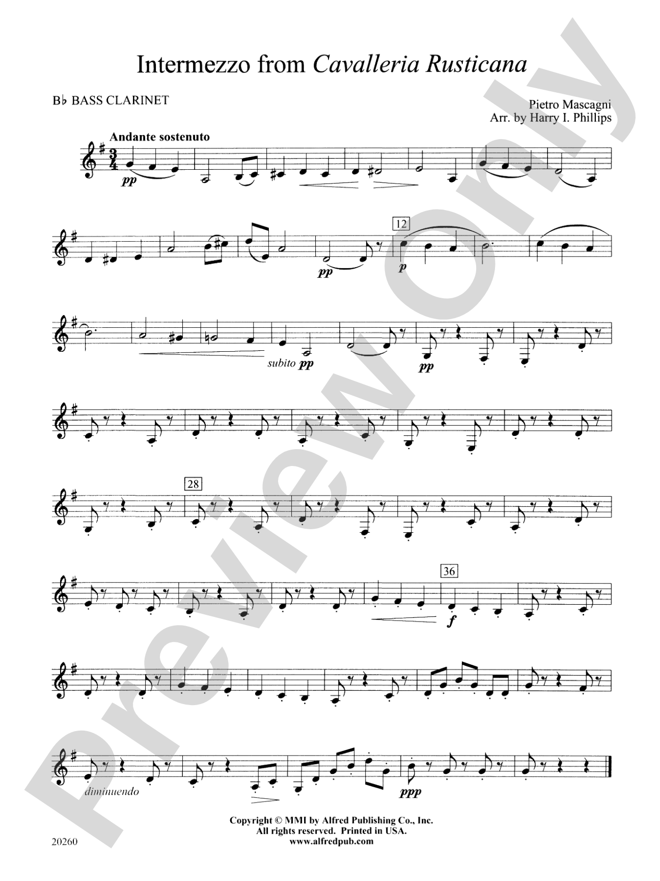 Intermezzo from Cavalleria Rusticana: B-flat Bass Clarinet
