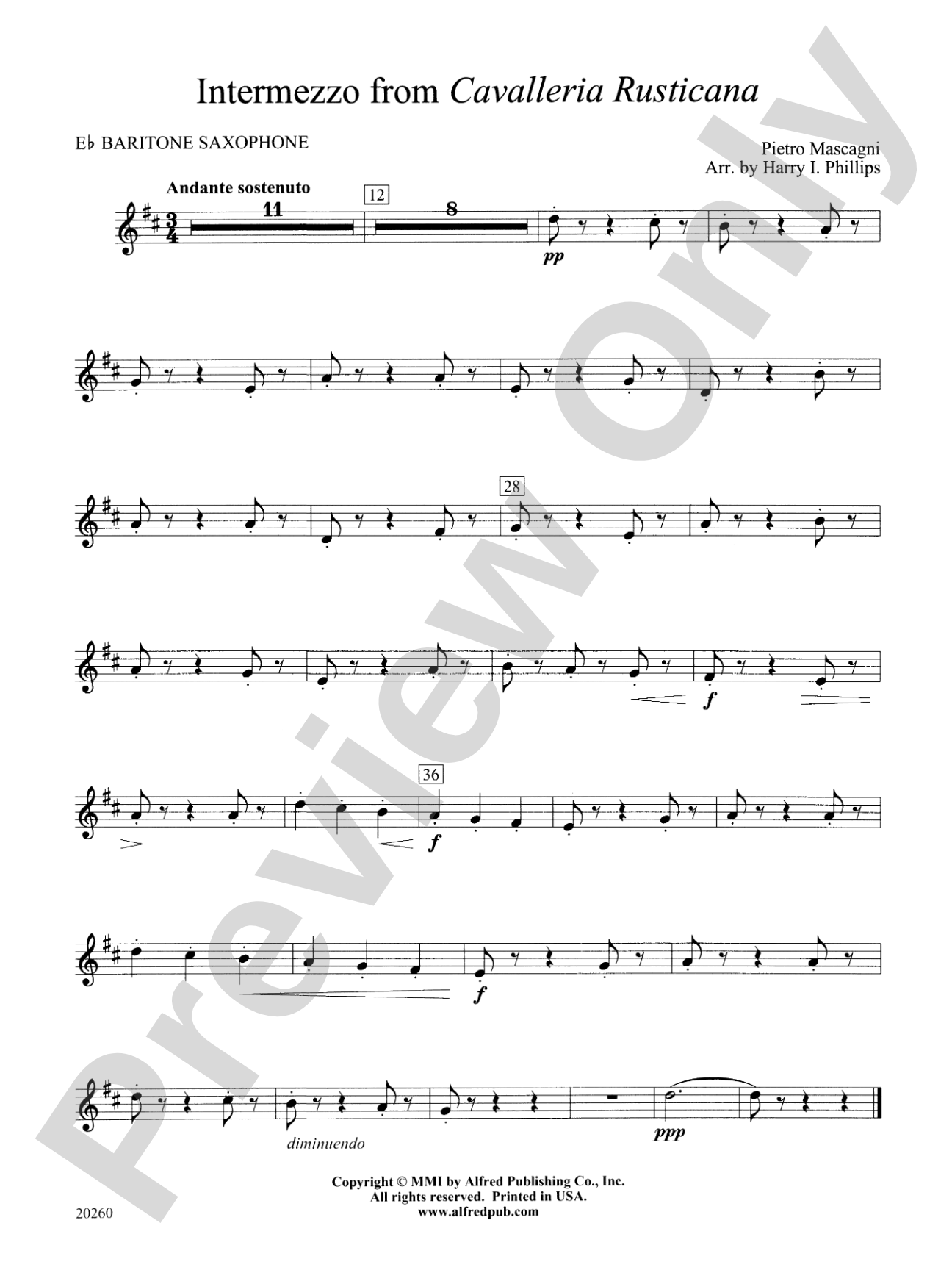 Intermezzo from Cavalleria Rusticana: E-flat Baritone Saxophone