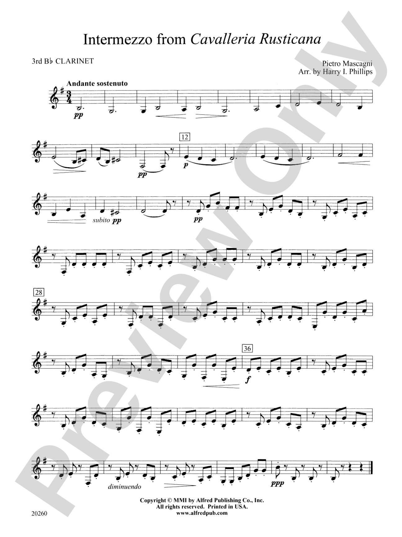 Intermezzo from Cavalleria Rusticana: 3rd B-flat Clarinet