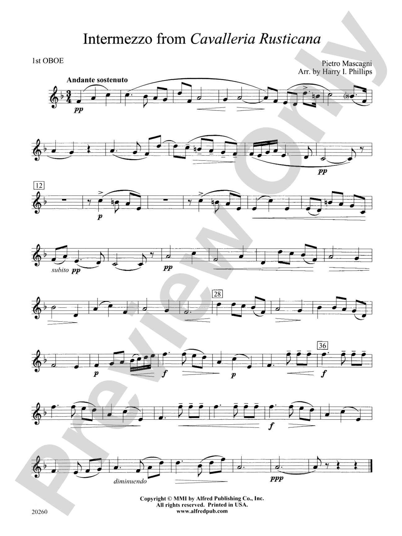 Intermezzo from Cavalleria Rusticana: Oboe