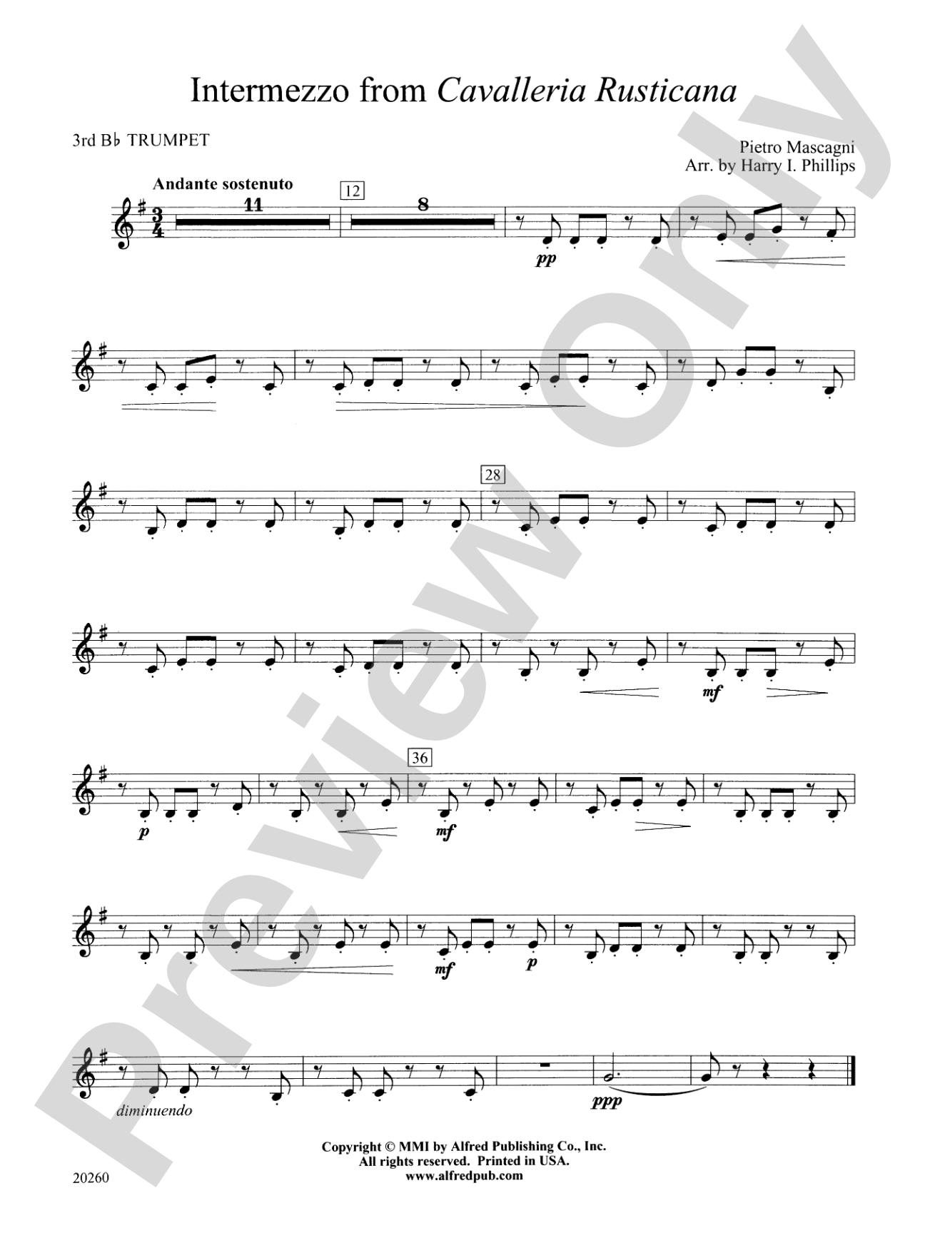 Intermezzo from Cavalleria Rusticana: 3rd B-flat Trumpet