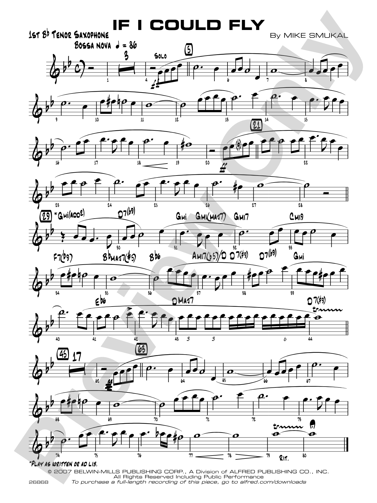 If I Could Fly: B-flat Tenor Saxophone