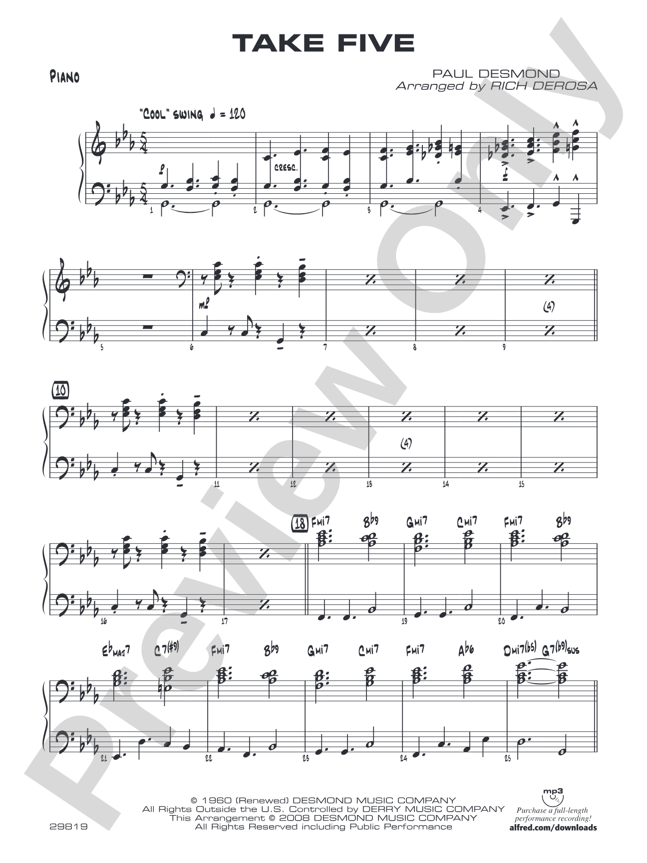 Take Five: Piano Accompaniment