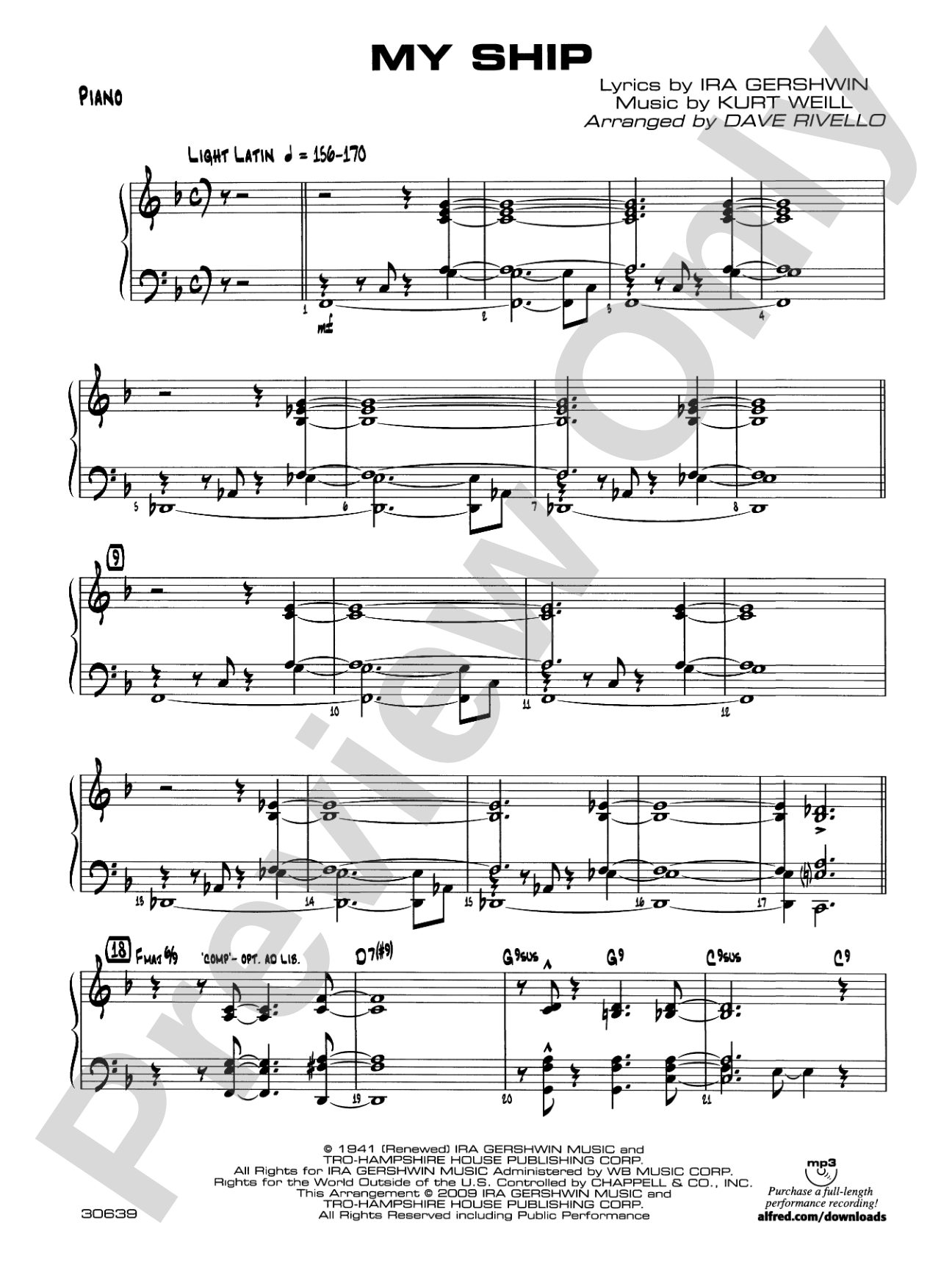 My Ship: Piano Accompaniment
