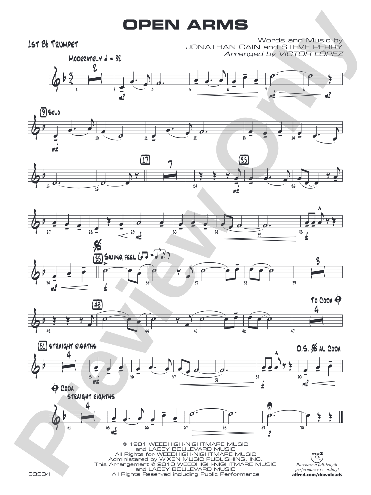 Open Arms: 1st B-flat Trumpet