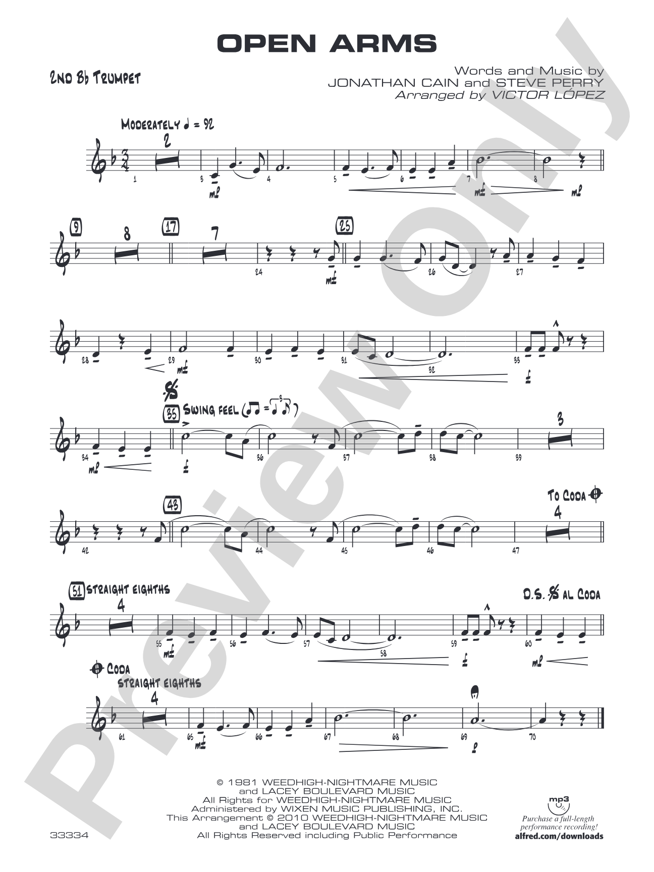 Open Arms: 2nd B-flat Trumpet