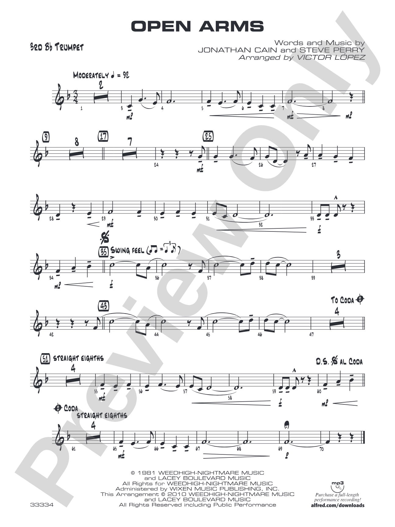 Open Arms: 3rd B-flat Trumpet