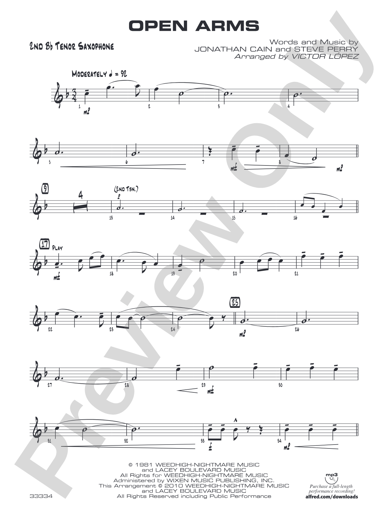 Open Arms: 2nd B-flat Tenor Saxophone