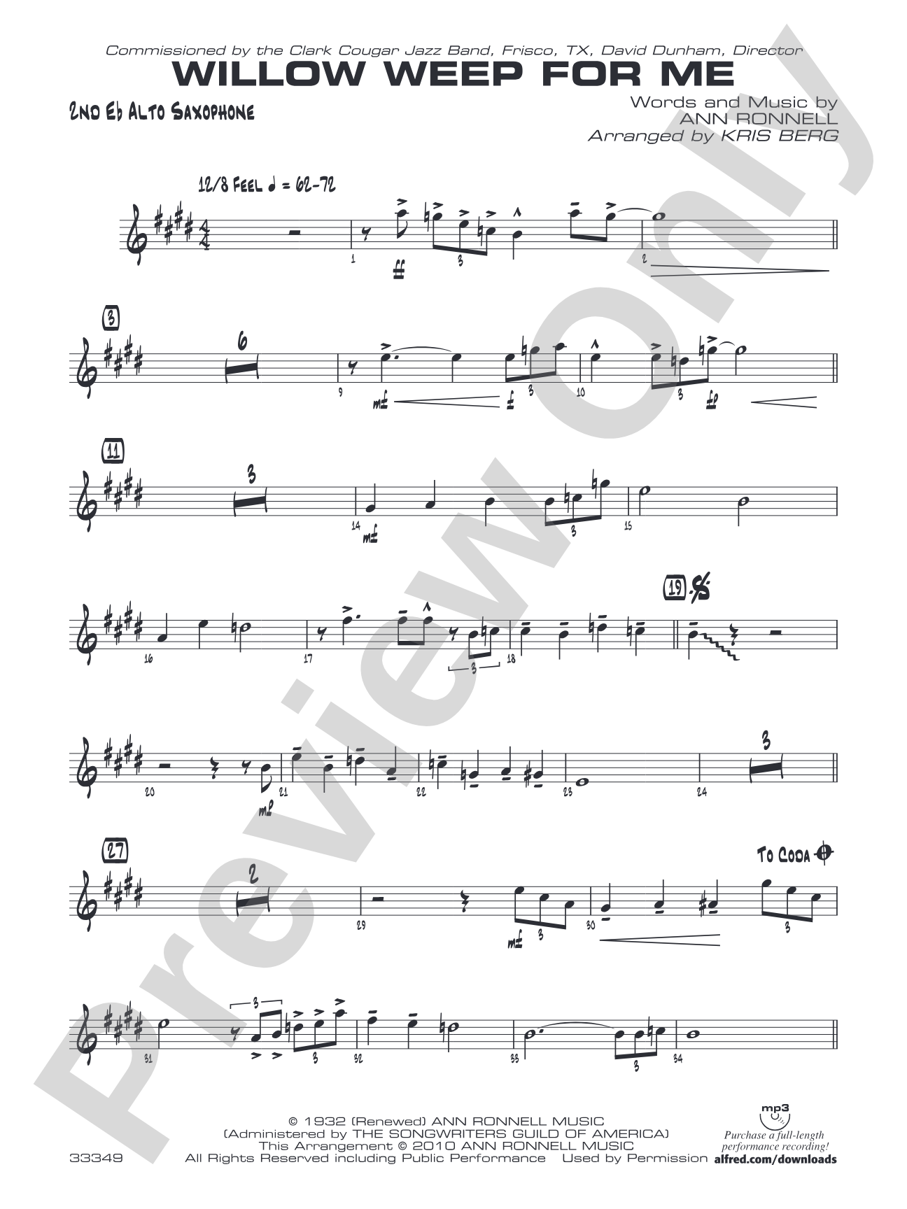 Willow Weep for Me: 2nd E-flat Alto Saxophone