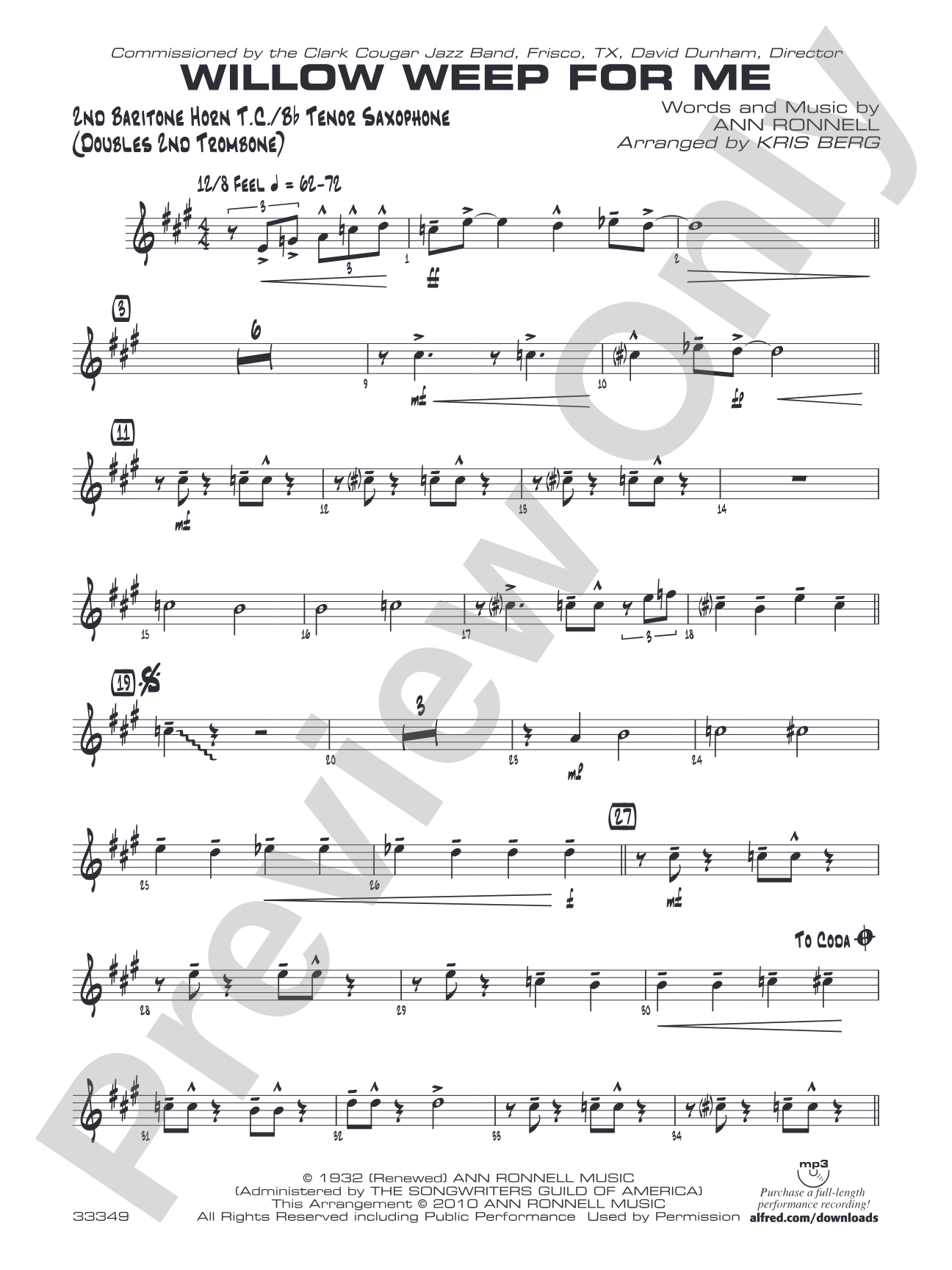 Willow Weep for Me: 2nd Baritone T.C.