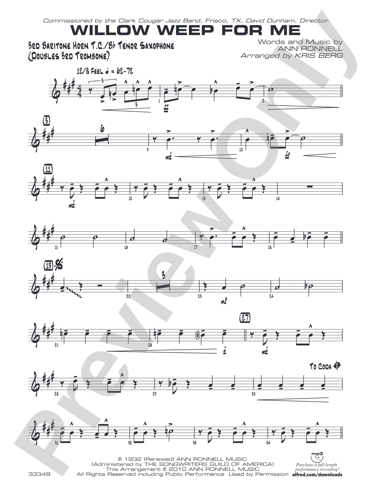 Willow Weep for Me: 3rd Baritone T.C.