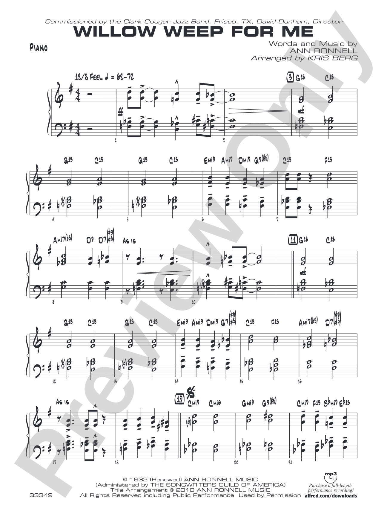 Willow Weep for Me: Piano Accompaniment