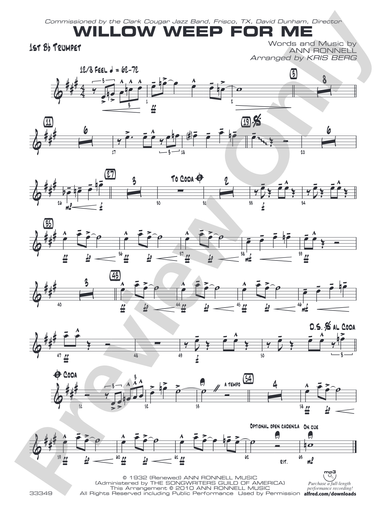 Willow Weep for Me: 1st B-flat Trumpet