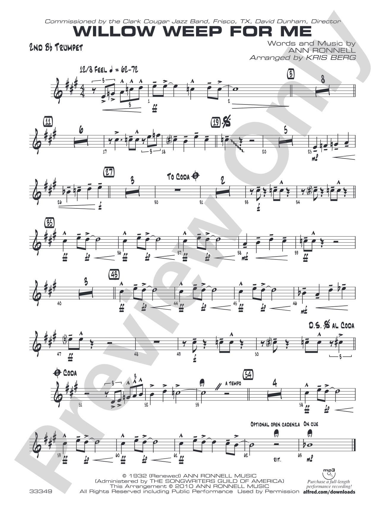 Willow Weep for Me: 2nd B-flat Trumpet