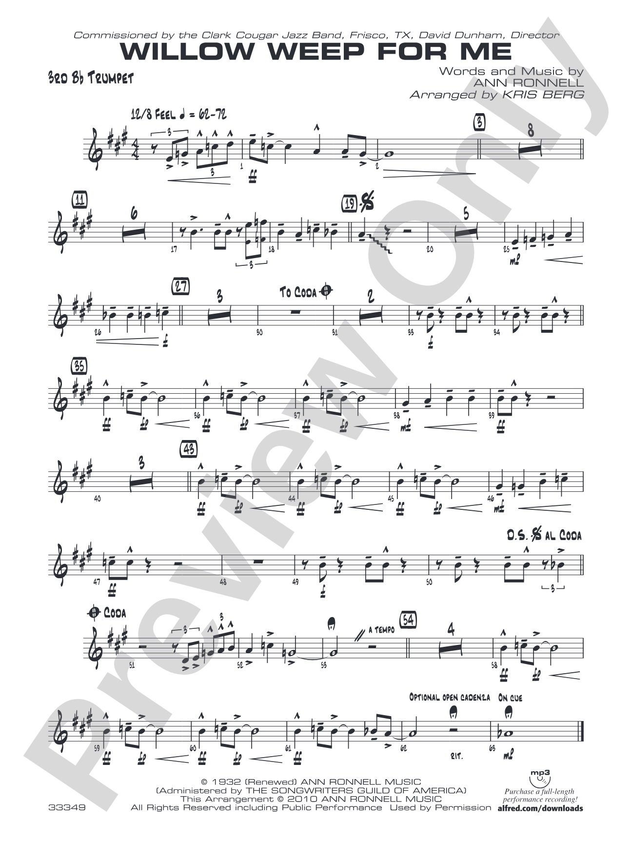 Willow Weep for Me: 3rd B-flat Trumpet