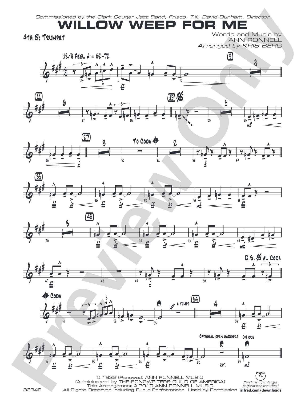 Willow Weep for Me: 4th B-flat Trumpet