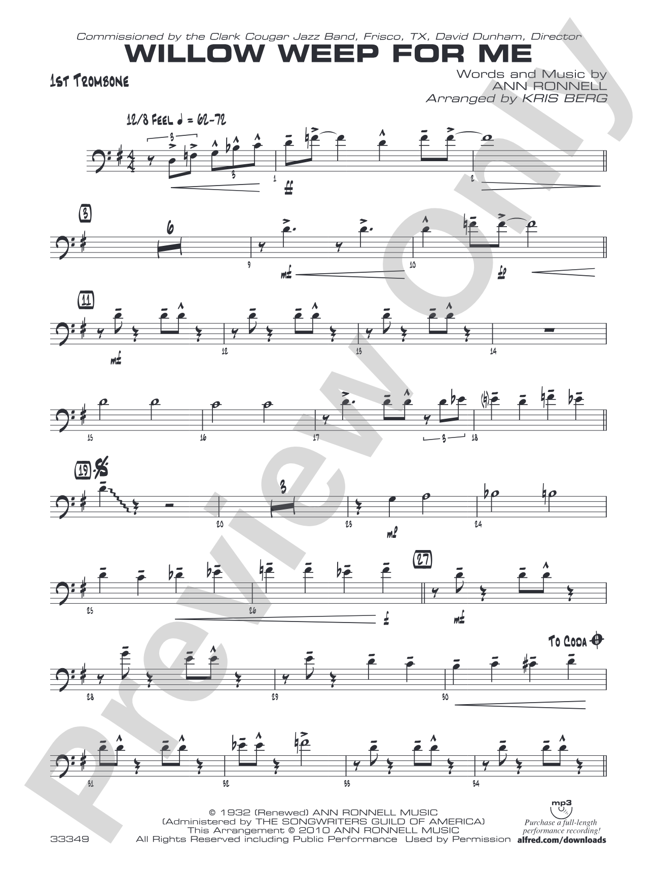 Willow Weep for Me: 1st Trombone