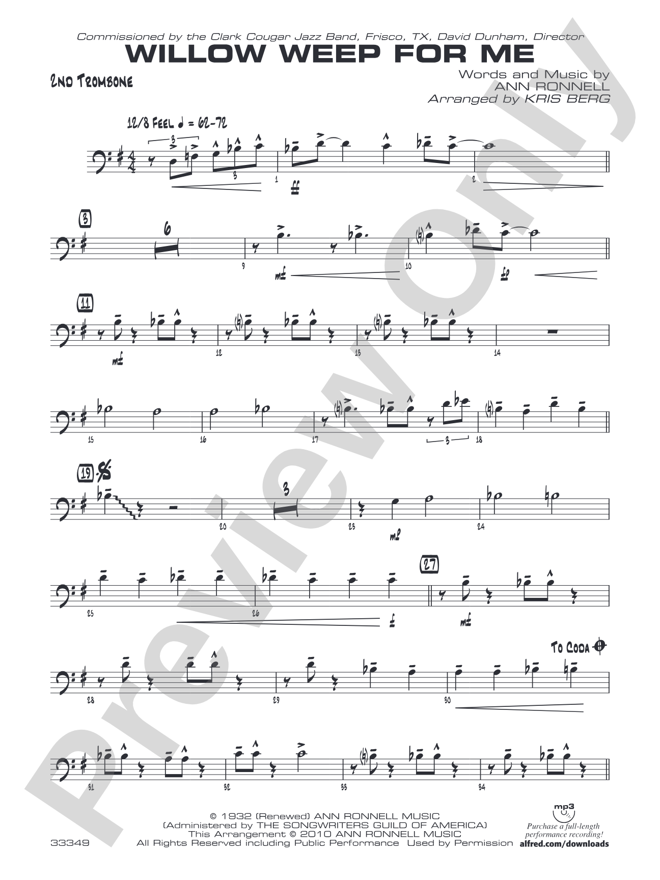 Willow Weep for Me: 2nd Trombone
