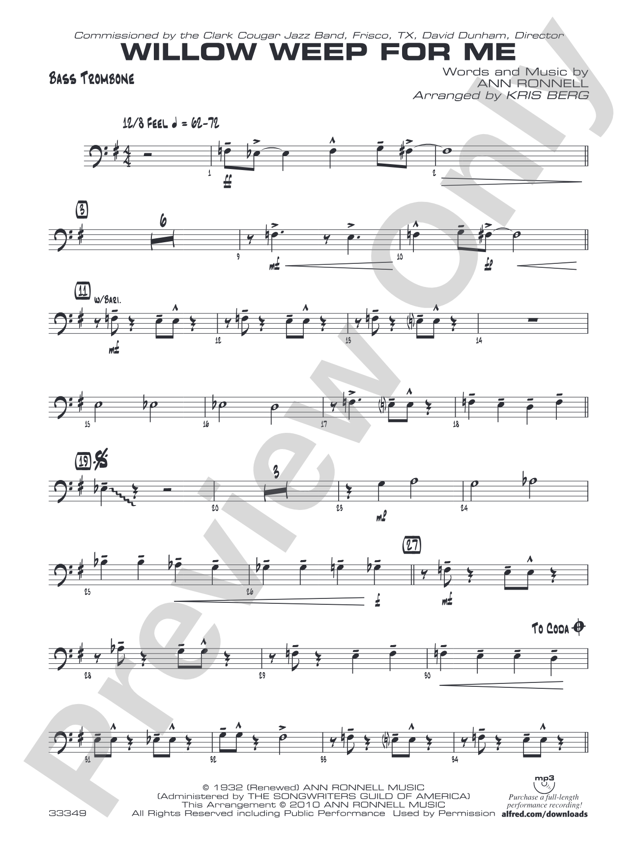 Willow Weep for Me: 4th Trombone