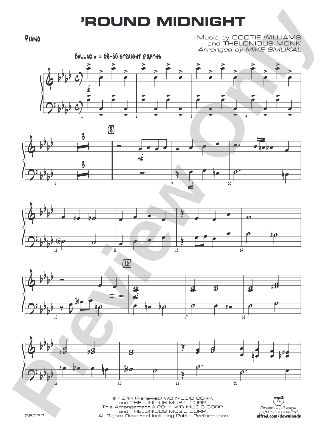 'Round Midnight: Piano Accompaniment