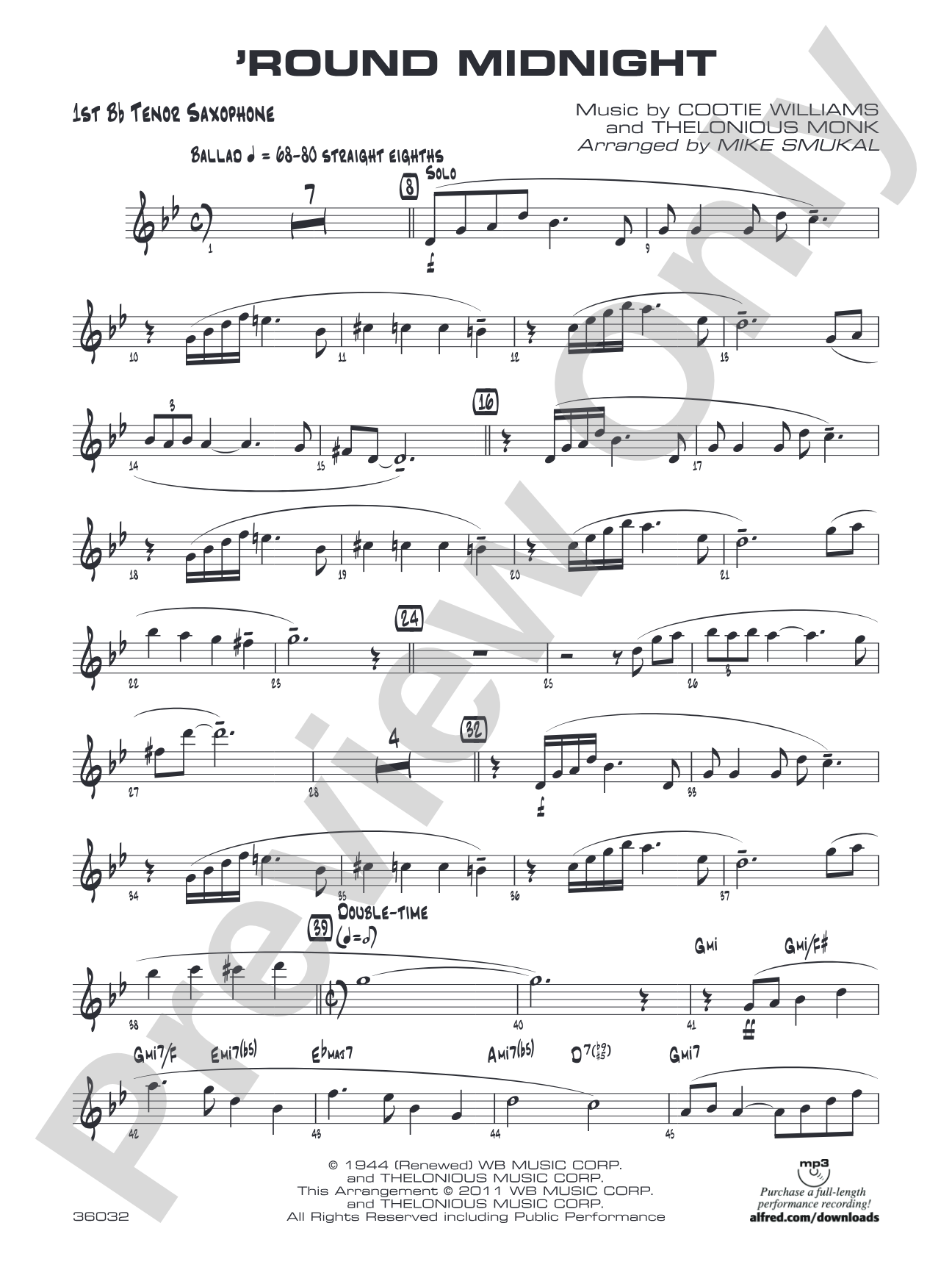 'Round Midnight: B-flat Tenor Saxophone