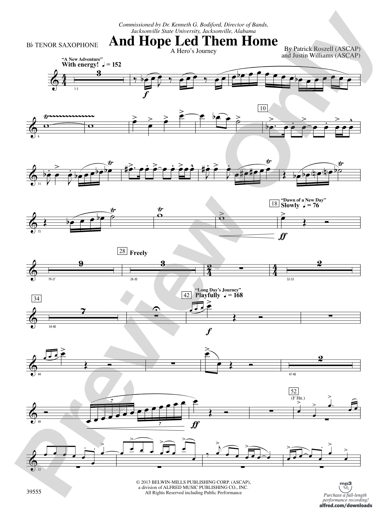 And Hope Led Them Home: B-flat Tenor Saxophone