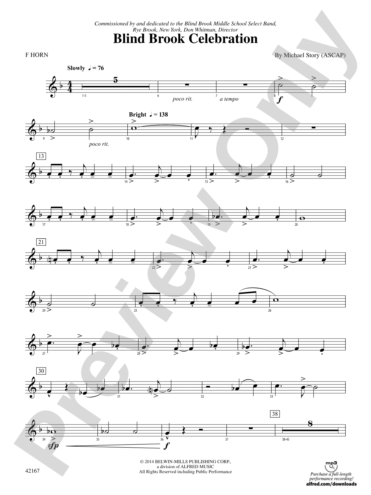 Blind Brook Celebration: 1st F Horn