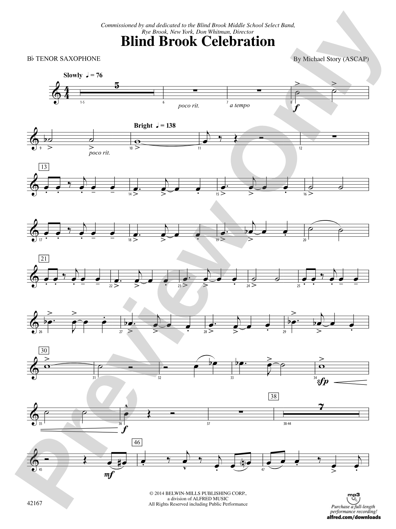 Blind Brook Celebration: B-flat Tenor Saxophone