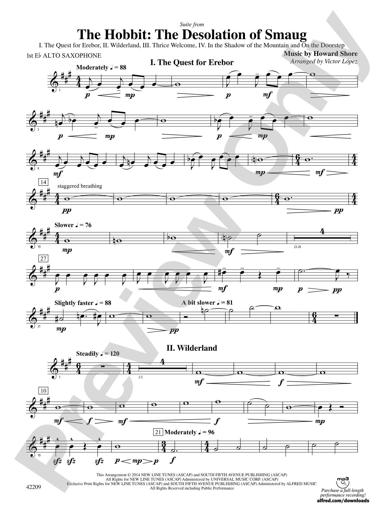The Hobbit: The Desolation of Smaug, Suite from: E-flat Alto Saxophone