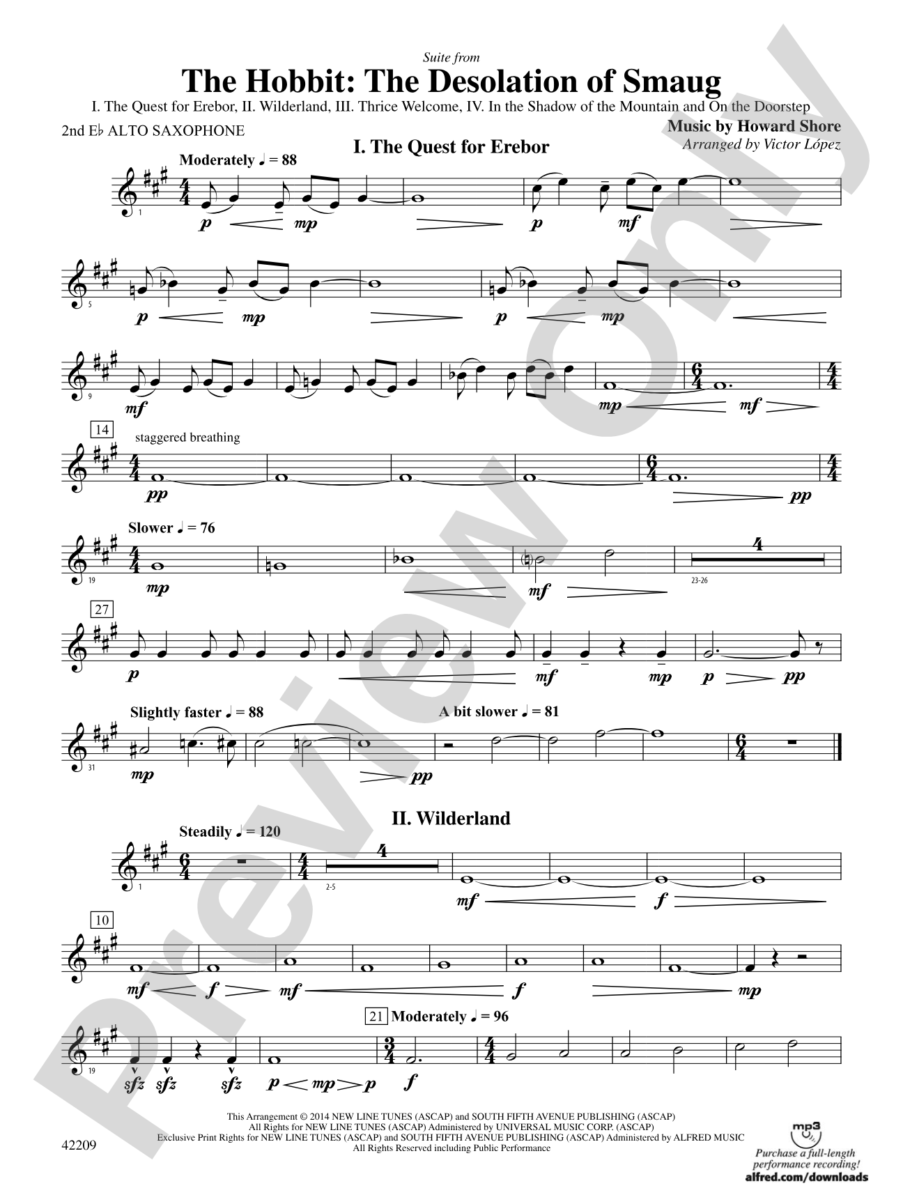 The Hobbit: The Desolation of Smaug, Suite from: 2nd E-flat Alto Saxophone