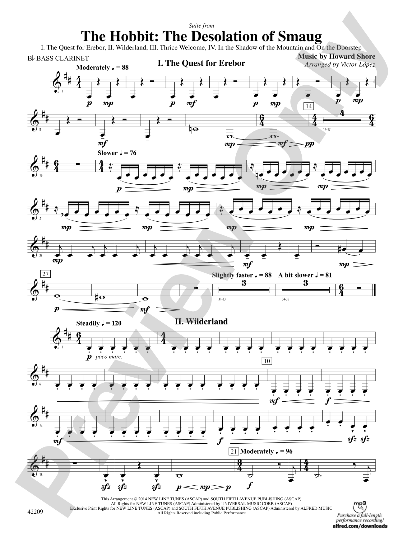 The Hobbit: The Desolation of Smaug, Suite from: B-flat Bass Clarinet