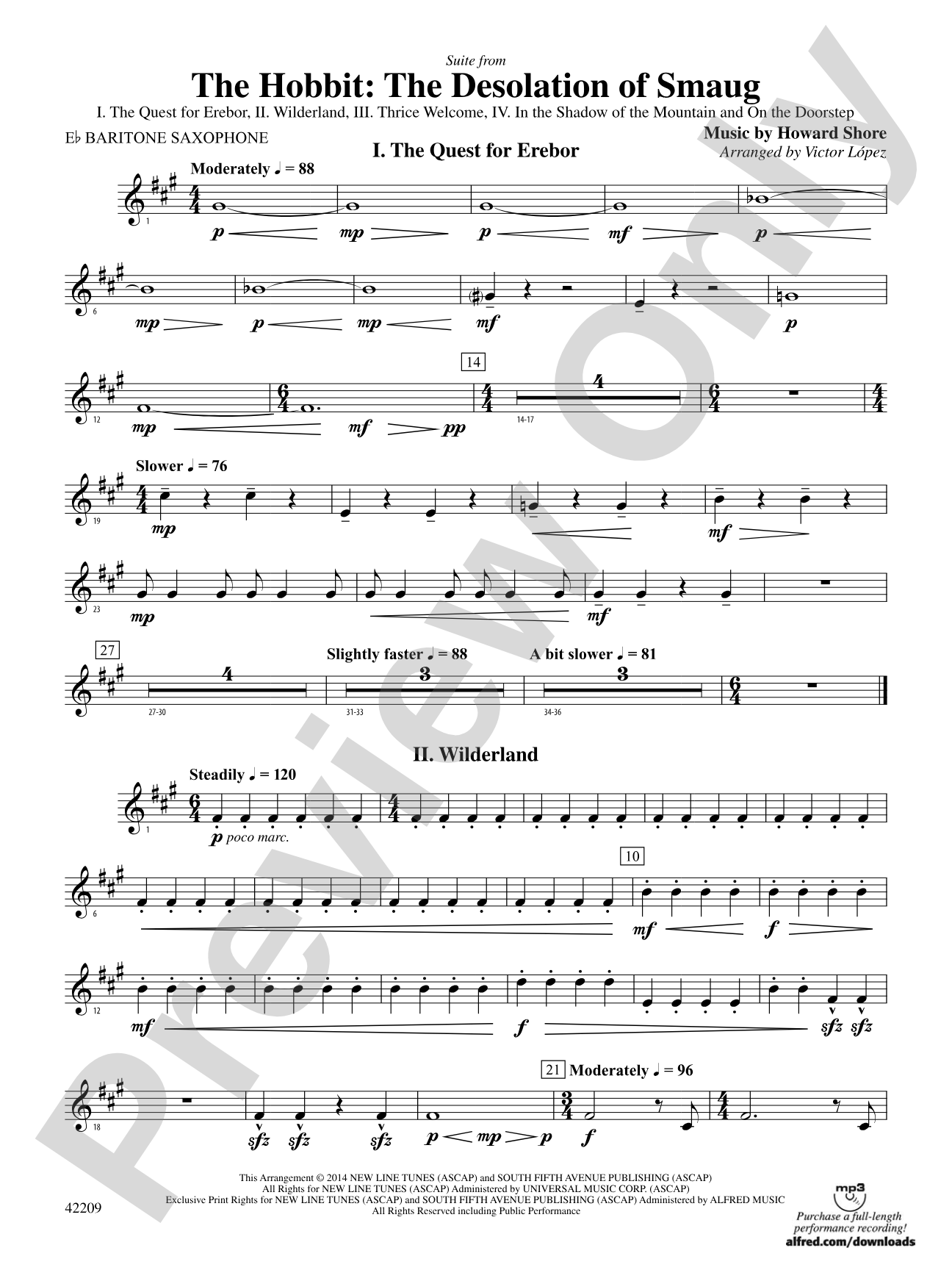 The Hobbit: The Desolation of Smaug, Suite from: E-flat Baritone Saxophone