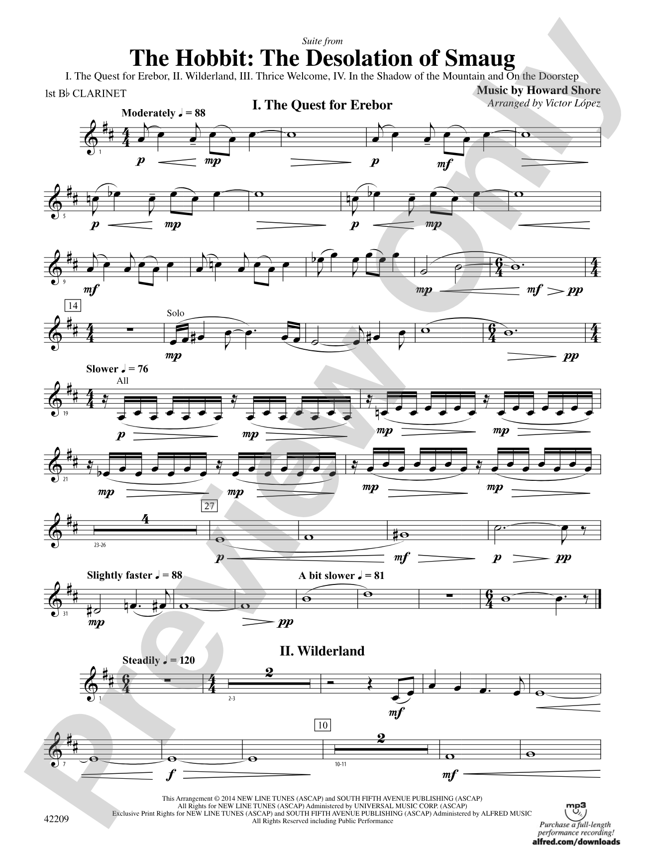 The Hobbit: The Desolation of Smaug, Suite from: 1st B-flat Clarinet