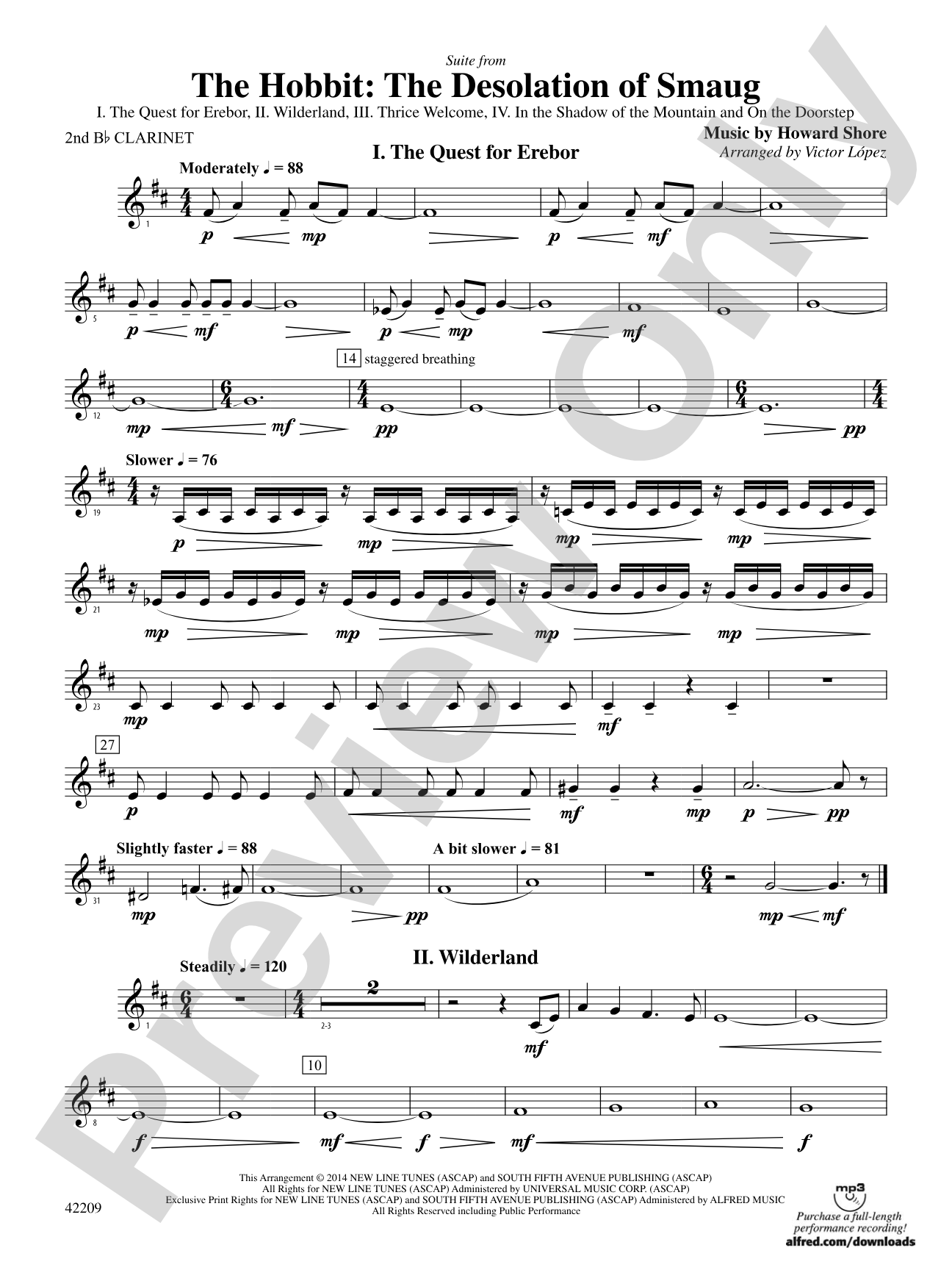 The Hobbit: The Desolation of Smaug, Suite from: 2nd B-flat Clarinet